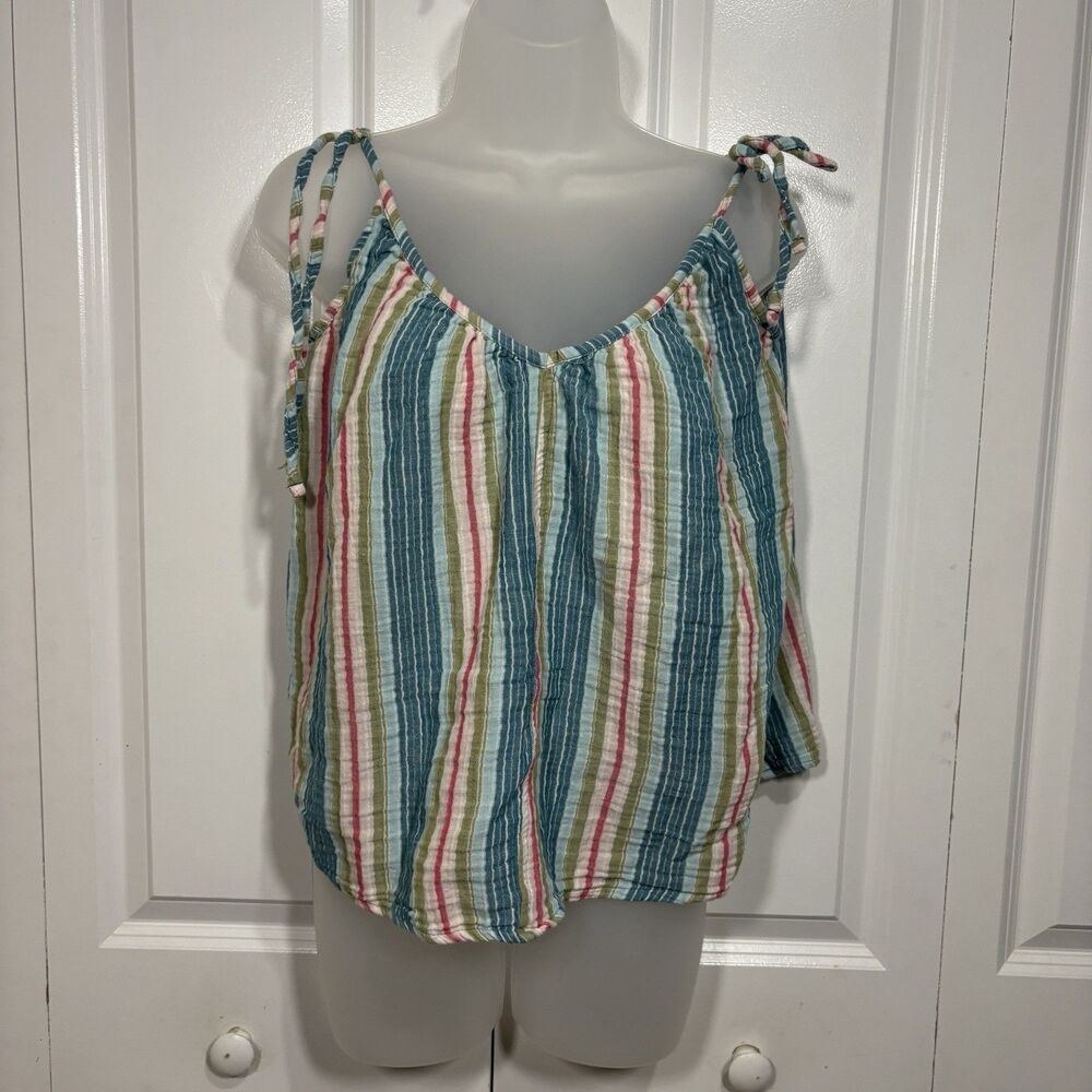 Old Navy Striped Tie-Shoulder Tank Top - Teal, White, Pink, Green
